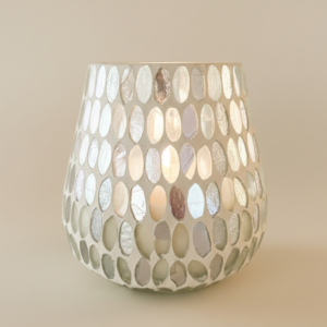 Vela aromática de cristal mosaico – Ámbar & Sándalo