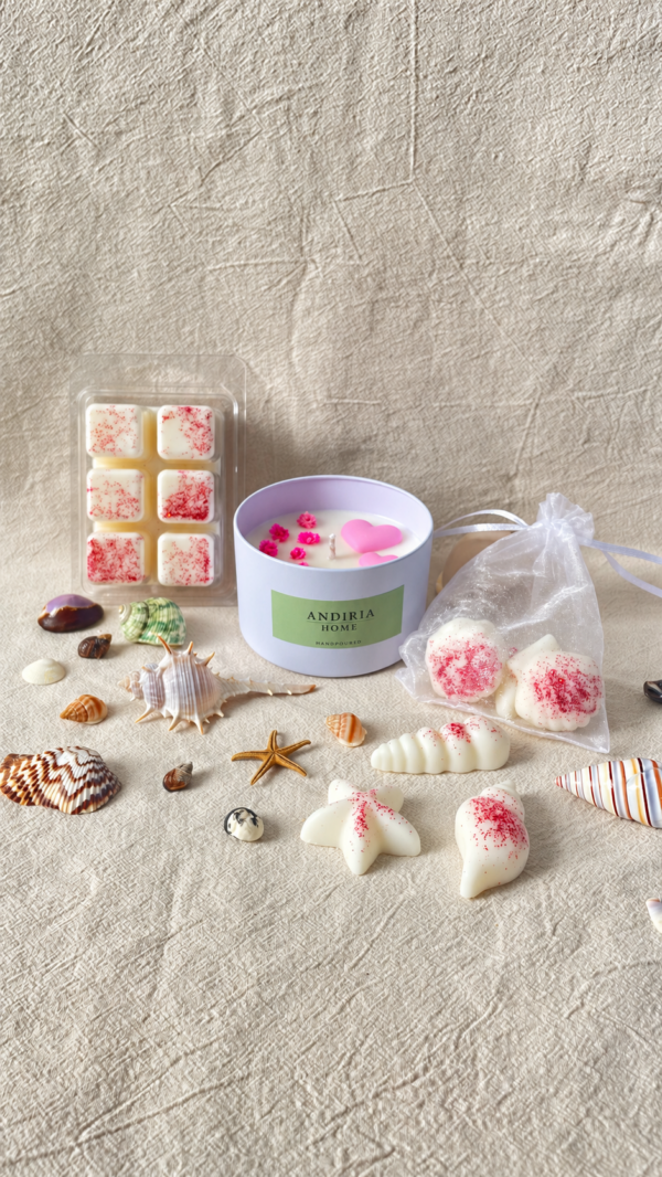 Pack artesanal Alma Floral con vela de soja y wax melts aromáticos