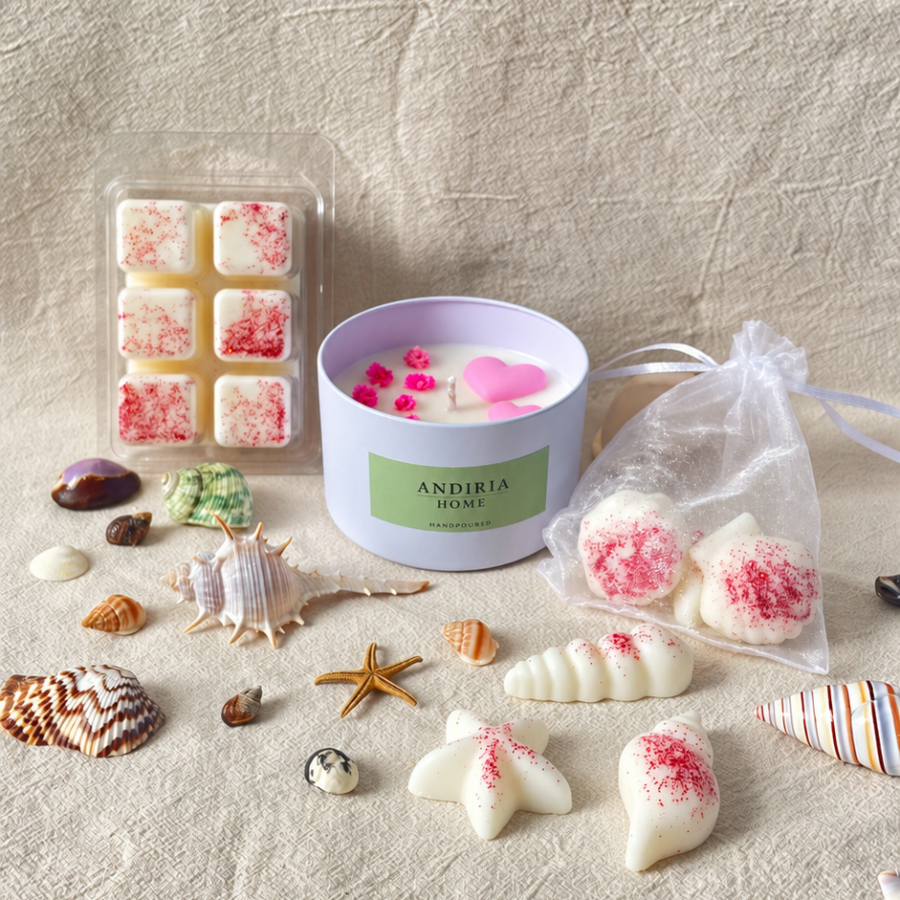 Pack artesanal Alma Floral con vela de soja y wax melts aromáticos